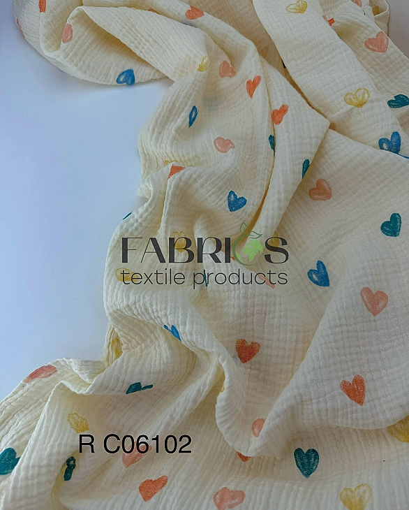 RAINBOW-C06102 Муслін 2-х шаровий принт LOVE сердечки великі акварельні різнокольорові на айворі 100