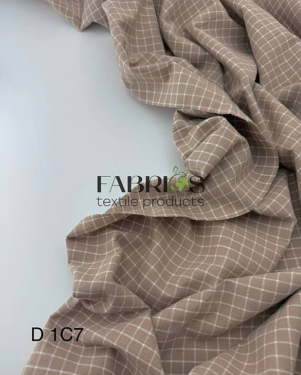 M 6010 C5 Муслін 2-х шаровий принт геометричний клітинка на біло-бежевому 100% бавовна 160 см 125-13