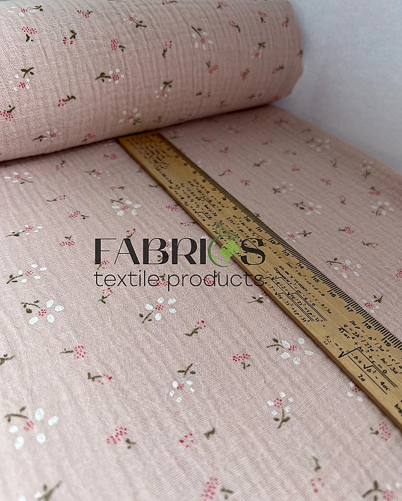 M030-5 Муслін жатка 2-х шаровий принт квіти ромашки білі на бежевому 100% бавовна 135-140 см 125-135