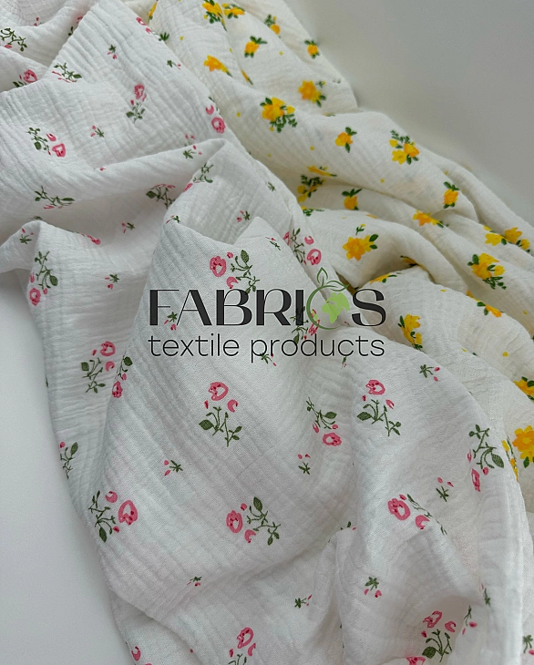 M 5003 C2 Муслін жатка 2-х шаровий принт квіти прованс рожеві на молочному 100% бавовна 135-140 см 1