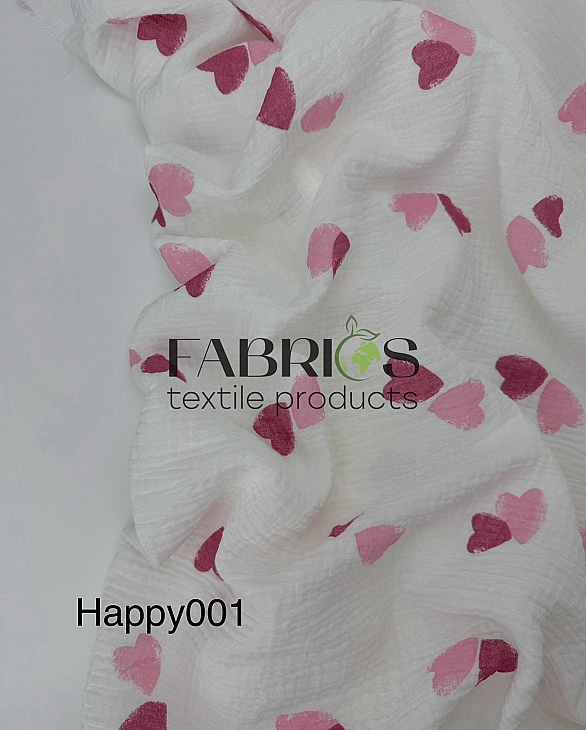 M 307 C2 Муслін жатка 2-х шаровий принт LOVE сердечки великі подвійні рожеві на молочному 100% бавов