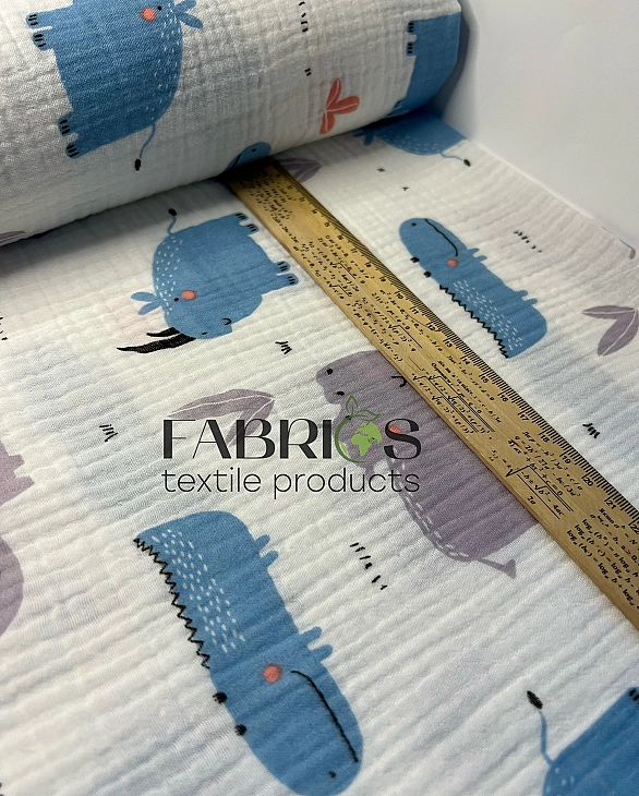 MINT-22 Муслін жатка 2-х шаровий принт звірята намальований зоопарк на молочному 100% бавовна 135-14