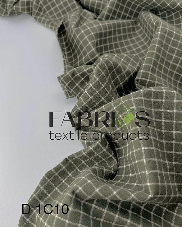 DENNIS 1C10 варена бавовна з начісом принт геометричний клітинка біла на оливковому 100% бавовна 145