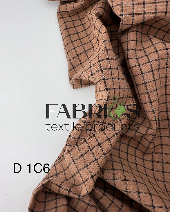 DENNIS 1C6 варена бавовна з начісом принт геометричний клітинка чорна на коричневому 100% бавовна 14