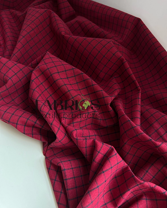 DENNIS-1C12 варена бавовна з начісом принт геометричний клітинка чорна на червоному 100% бавовна 145