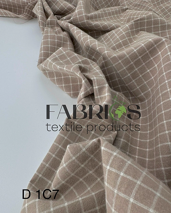 DENNIS 1C7 варена бавовна з начісом принт геометричний клітинка біла на бежевому 100% бавовна 145-15