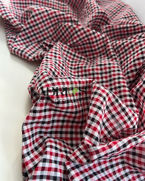 DENNIS-5C6 сорочкова тканина принт геометричний клітинка червоно-чорна 100% бавовна 145-150 см 110 г