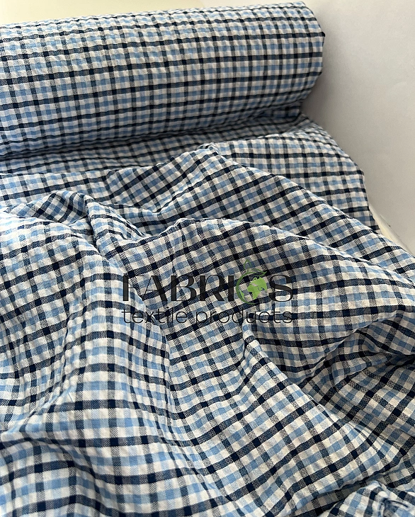 DENNIS-5C2 сорочкова тканина принт геометричний клітинка чорно-блакитна 100% бавовна 145-150 см 110