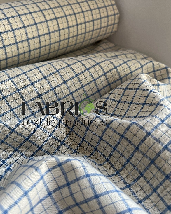 DENNIS-8C4 варена бавовна принт геометричний клітинка блакитна на молочному 100% бавовна 145-150 см