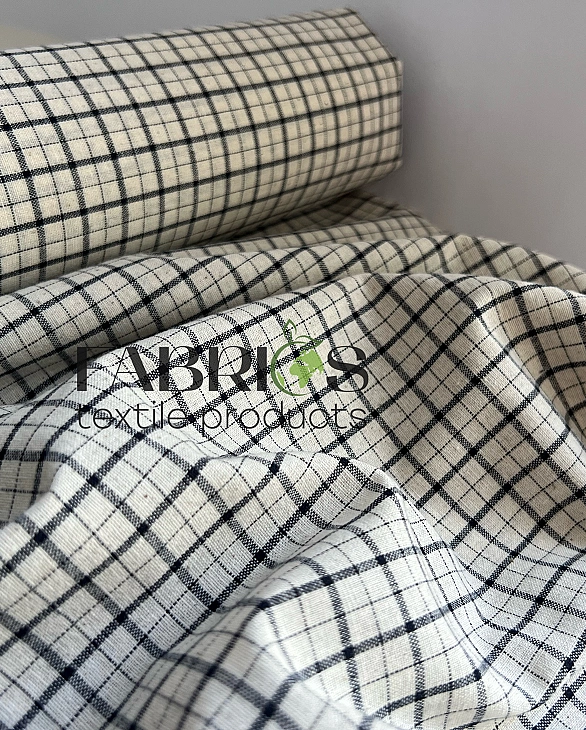 DENNIS-8C3 варена бавовна принт геометричний клітинка чорна на молочному 100% бавовна 145-150 см 150