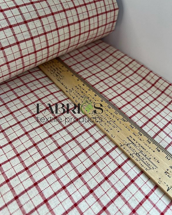 DENNIS-8C1 варена бавовна принт геометричний клітинка червона на молочному 100% бавовна 145-150 см 1