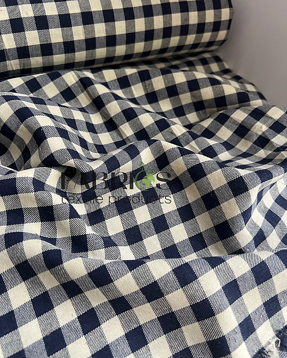 DENNIS-6C11 варена бавовна з начісом принт геометричний клітинка синя 100% бавовна 145-150 см 150 гр