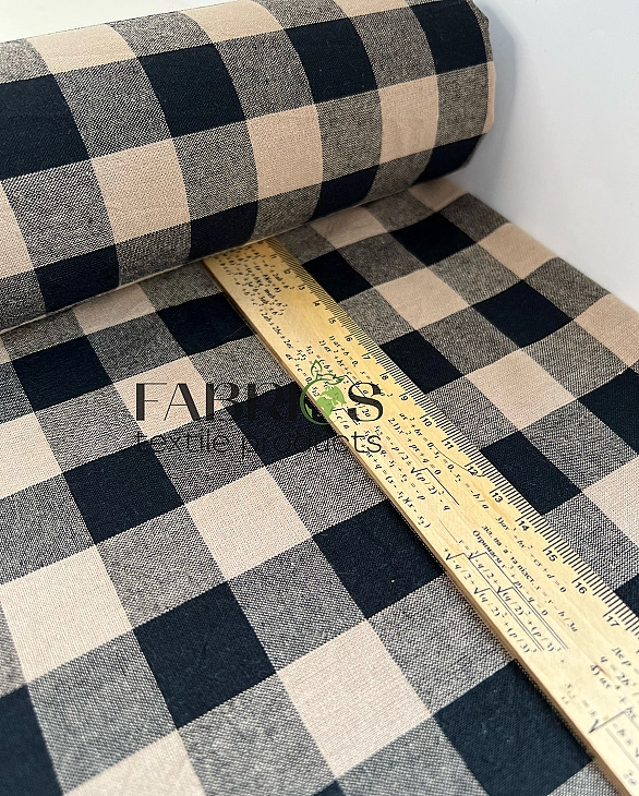 DENNIS-7C6 варена бавовна принт геометричний клітинка чорно-коричнева середня 100% бавовна 145-150 с