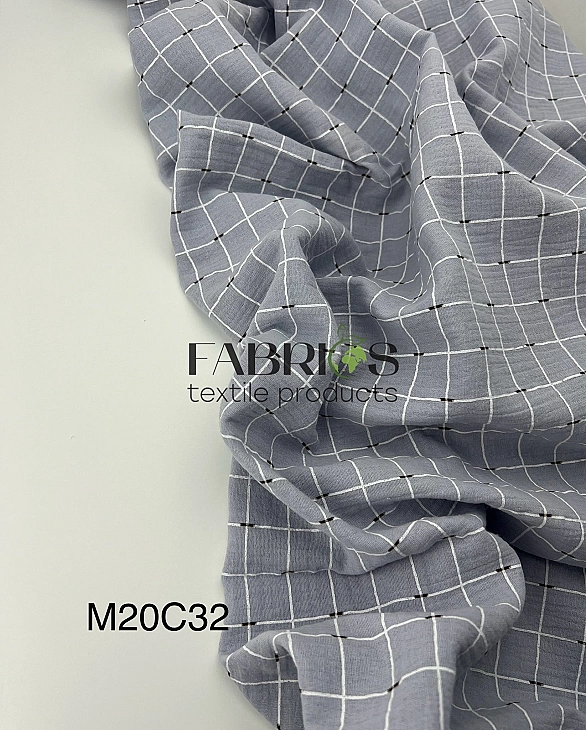 M20С32 Муслін жатка 2-х шаровий принт геометричний клітинка на сірому 100% бавовна 135-140 см 125-13