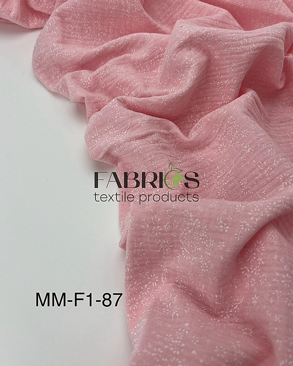 MM-F1-87 Муслін жатка 2-х шаровий принт квіти ромашкове поле на рожевому 100% бавовна 135-140 см 125