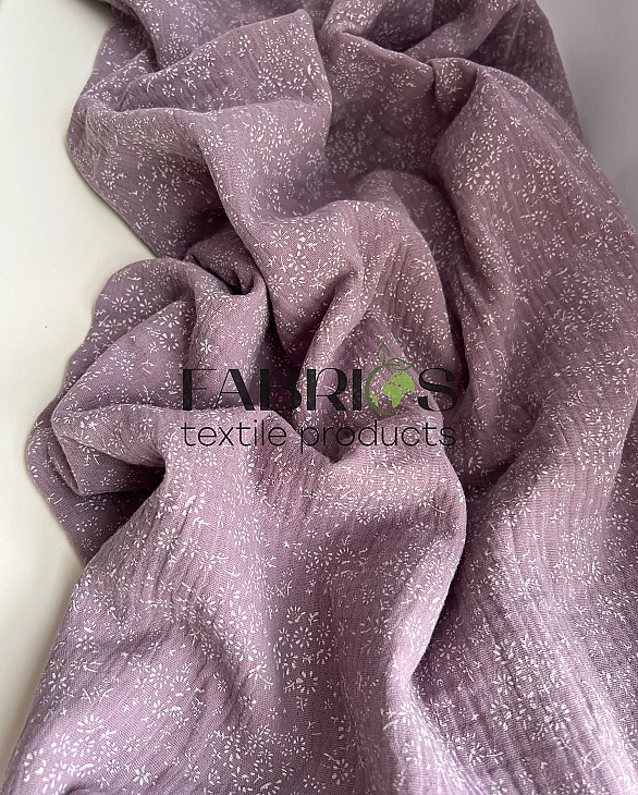 MM-F1-79 Муслін жатка 2-х шаровий принт квіти ромашкове поле на бузковому 100% бавовна 135-140 см 12