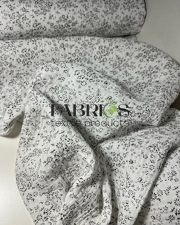 MM-F1-2 Муслін жатка 2-х шаровий принт квіти ромашкове поле на молочному 100% бавовна 135-140 см 125