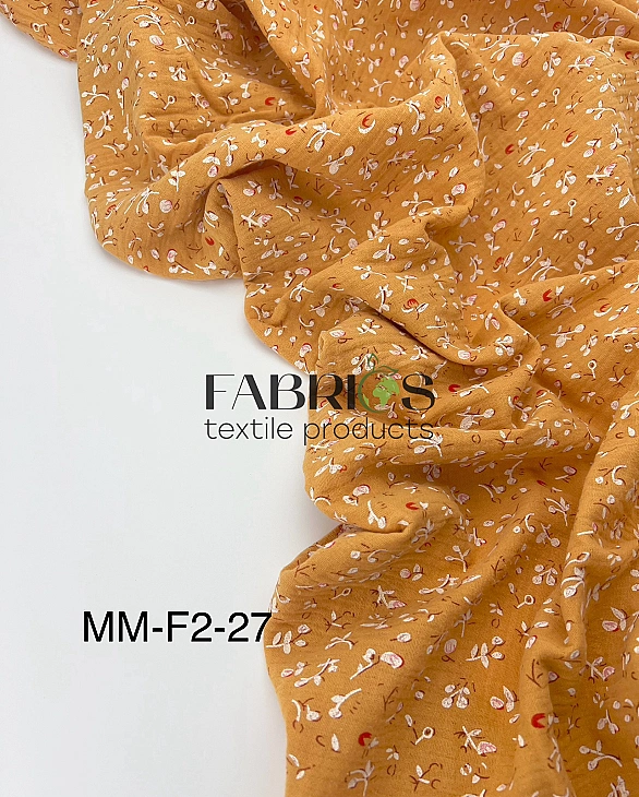 MM-F2-27 Муслін жатка 2-х шаровий принт квіти троянди на гірчичному 100% бавовна 135-140 см 125-135