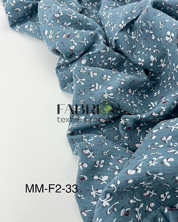 MM-F2-33 Муслін жатка 2-х шаровий принт квіти троянди на бірюзовому 100% бавовна 135-140 см 125-135