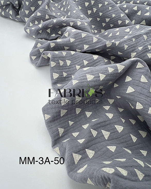 MM-3A-50 Муслін жатка 2-х шаровий принт геометричний трикутники на сірому 100% бавовна 135-140 см 12