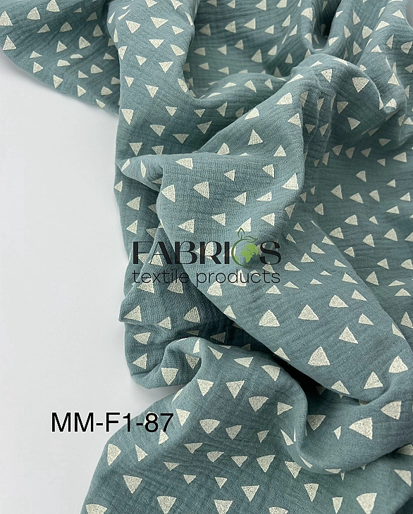 MM-3A-38 Муслін жатка 2-х шаровий принт геометричний трикутники на шавлії 100% бавовна 135-140 см 12