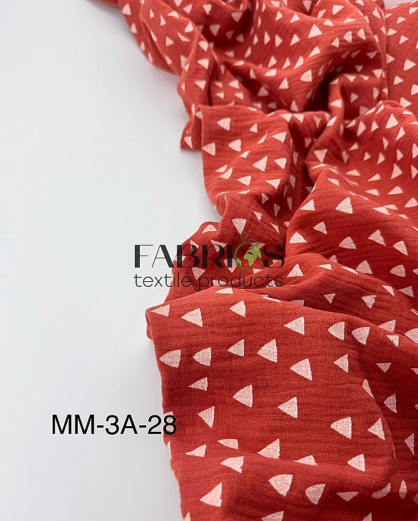 MM-3A-28 Муслін жатка 2-х шаровий принт геометричний трикутники на цегляному 100% бавовна 135-140 см