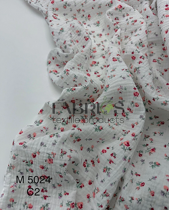 M 5024 C2 Муслін жатка 2-х шаровий принт квіти дрібні акварельні на молочному 100% бавовна 135-140 с