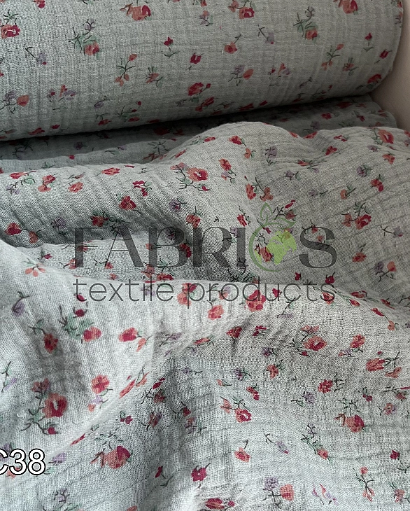 M19C38 Муслін жатка 2-х шаровий принт квіти акварельні на шавлії 100% бавовна 135-140 см 125-135 гра