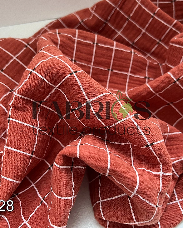 M20C28 Муслін жатка 2-х шаровий принт геометричний клітинка на цегляному 100% бавовна 135-140 см 125