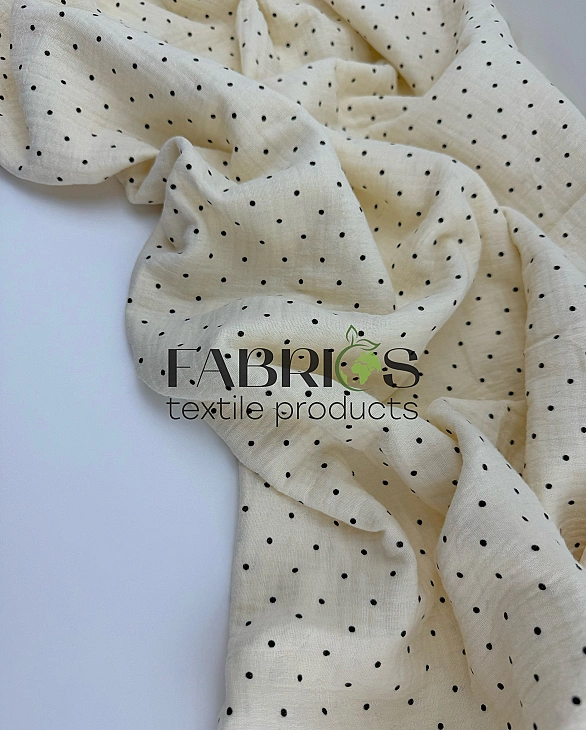 MM R3-C3 Муслін жатка 2-х шаровий принт геометричний горошки чорні дрібні на айворі 100% бавовна 135