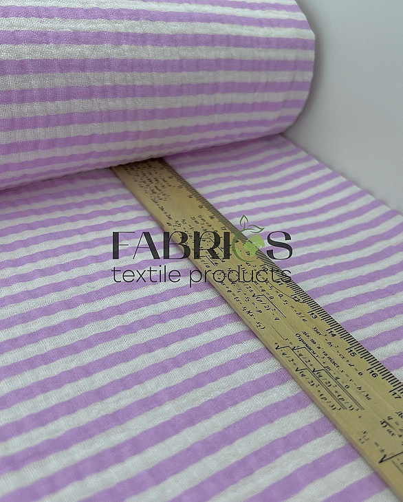 LEAD-19-F Муслін жатка 2-х шаровий принт геометричний полоска бузкова на молочному 100% бавовна 135-