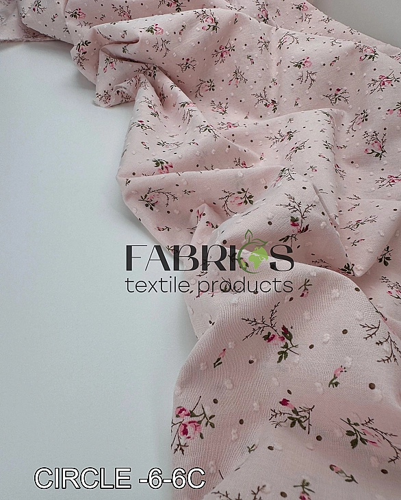 CIRCLE-6 C | ANTONIA-C00003 батист принт квіти троянди з зеленими листочками та крапочками на світло