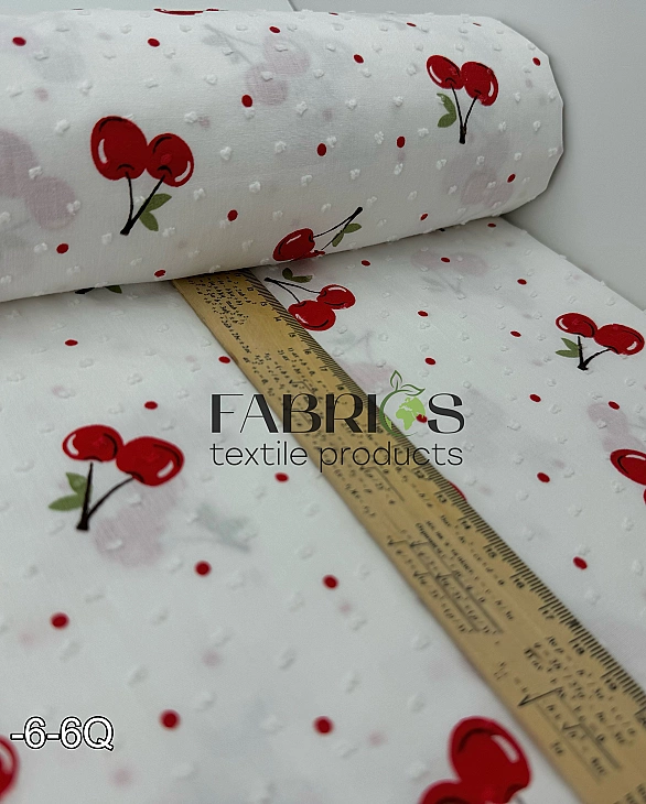 CIRCLE-6 Q | ANTONIA-C00101 батист принт фрукти,ягоди, овочі вишеньки великі і крапочки червоні на м