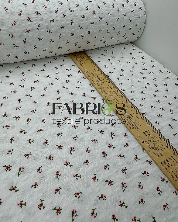 CIRCLE-9 -2 батист принт квіти троянди червоні дрібні на молочному 100% бавовна 138 см 110 грам/м.кв