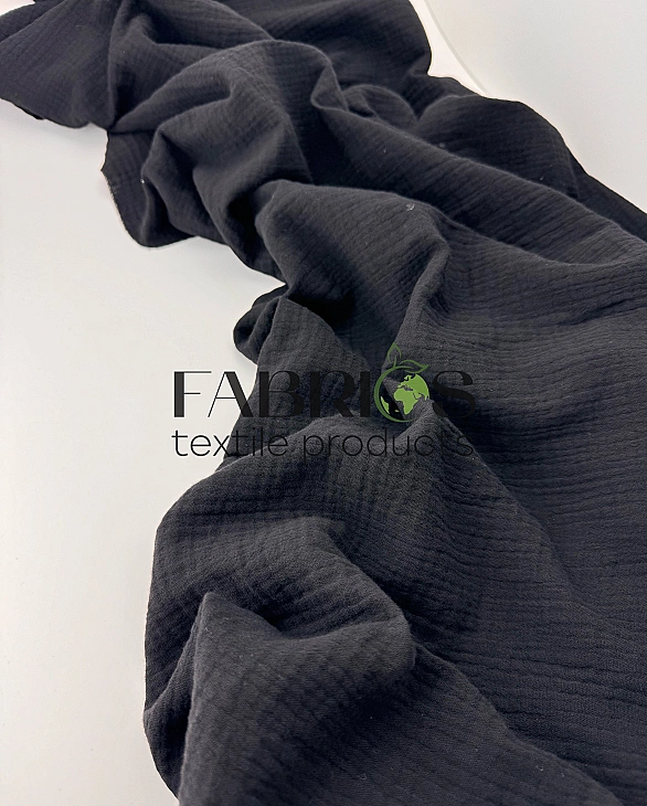 MC/01 Муслін жатка 2-х шаровий однотон чорний 100% бавовна 135-140 см 125-135 грам/м.кв.