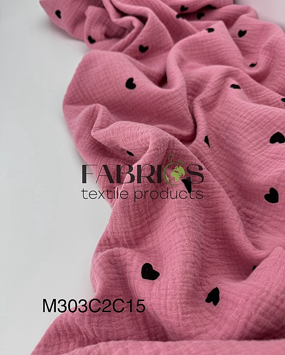 M303C2C15 Муслін жатка 2-х шаровий принт LOVE сердечки чорні середні на джеральдіні 100% бавовна 135