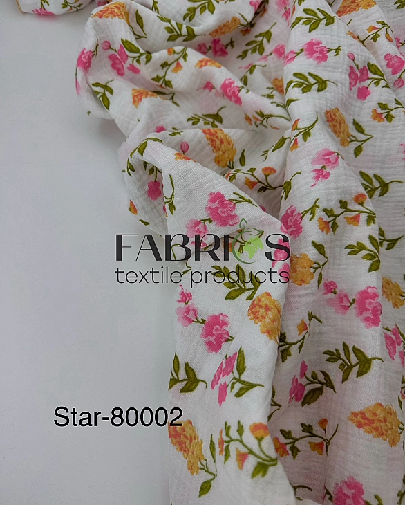 STAR-80002 Муслін жатка 2-х шаровий принт квіти гліцинія акварельні на молочному 100% бавовна 135-14