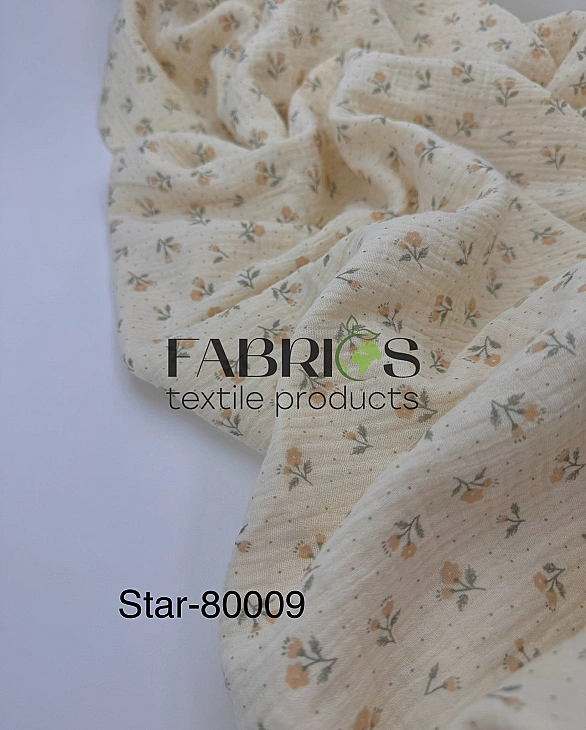 STAR-80009 | MUSLIN PRINTING-STAR-80009 Муслін жатка 2-х шаровий принт квіти прованс на айворі 100%
