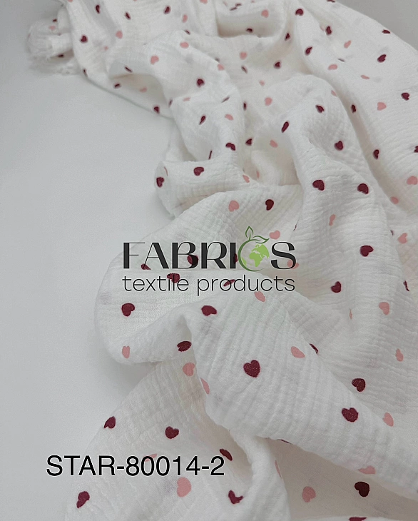 STAR-80014-2 Муслін жатка 2-х шаровий принт LOVE сердечки дрібні кольорові на молочному 100% бавовна