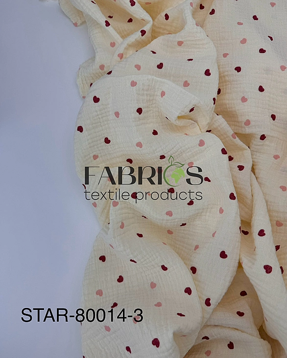 M 310 C3 Муслін жатка 2-х шаровий принт LOVE сердечки дрібні кольорові на айворі 100% бавовна 135-14