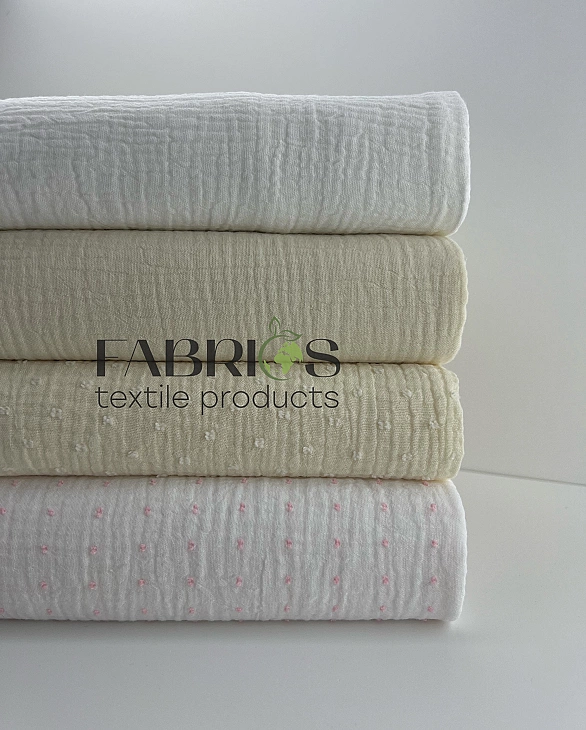 STAR-80015-3 Муслін жатка 2-х шаровий принт у мушку рожеву на айворі 100% бавовна 135-140 см 125-135