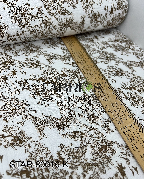 STAR-80016-K Муслін жатка 2-х шаровий принт Діор коричневий на молочному 100% бавовна 135-140 см 125