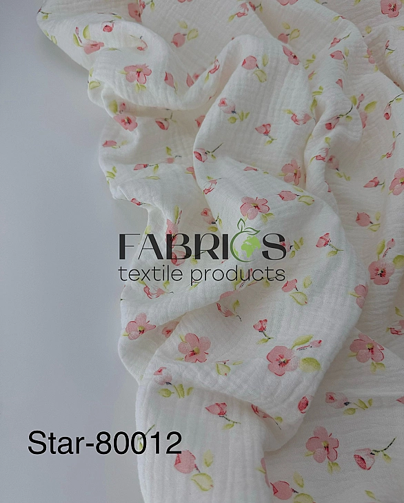 M 5033 C2 Муслін жатка 2-х шаровий принт квіти рожеві віоли на білому 100% бавовна 135-140 см 125-13