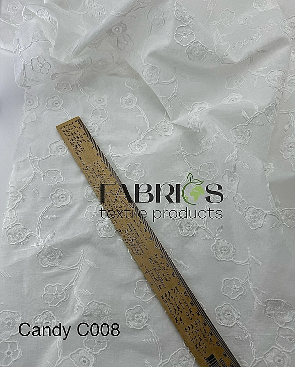 CANDY-C008 Батист вишивка набивна принт квіти з гілочками на білому 100% бавовна 135см 90-100 грам/м