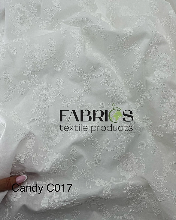 CANDY-C017 Батист вишивка набивна принт квіти з завитками на білому 100% бавовна 135см 90-100 грам/м