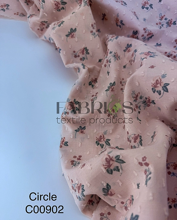 CIRCLE-6 C00902 | ANTONIA-C00902 батист принт квіти троянди рожево-пудрові з гілочками та листям на