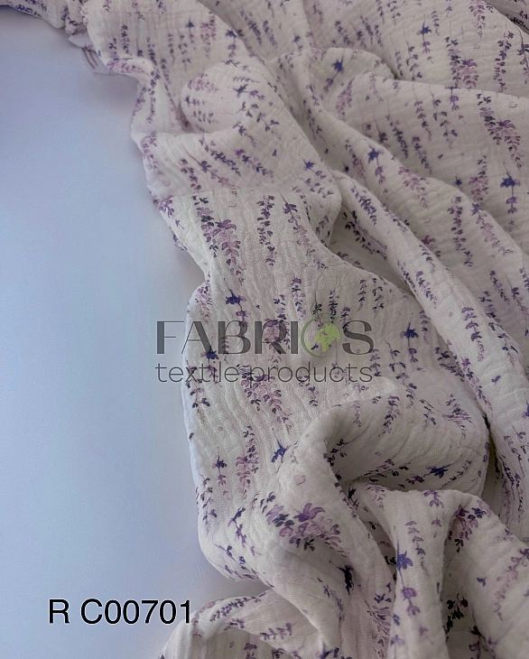 MR C00701 | RAINBOW-C00701 Муслін жатка 2-х шаровий принт квіти лаванда на молочному 100% бавовна 13