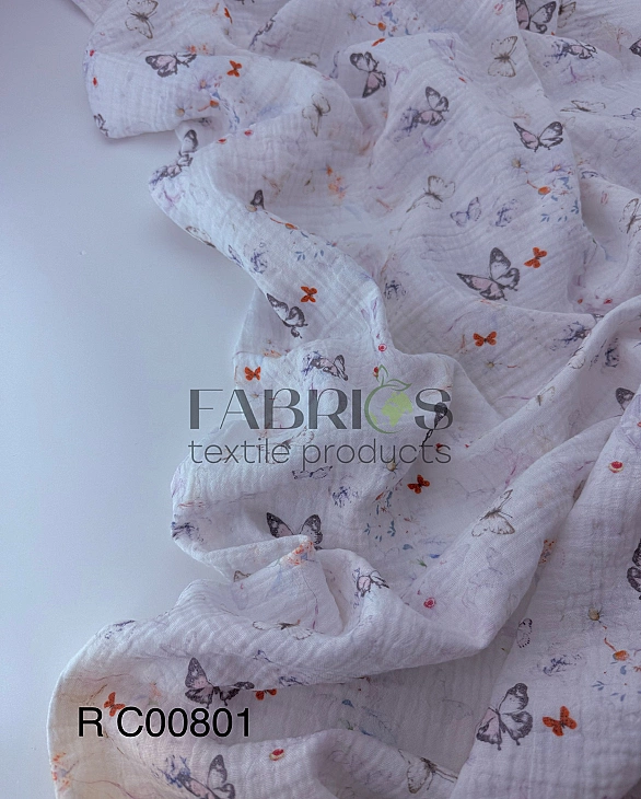 MR C00801 | RAINBOW-C00801 Муслін жатка 2-х шаровий принт звірята метелики на молочному 100% бавовна