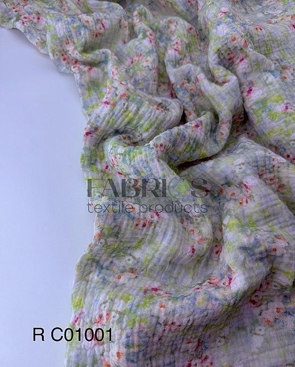 MR C01001 | RAINBOW-C01001 Муслін жатка 2-х шаровий принт квіти троянди рожеві на акварельному полот