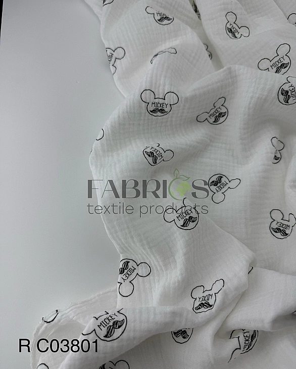 MR C03801 | RAINBOW-C03801 Муслін жатка 2-х шаровий принт звірята Міккі Мауси намальовані з вусами н